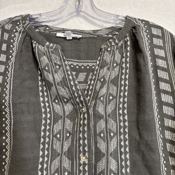 Splendid Women's Olive Green Freesia Long Sleeve Linen Button-Up Shirt Top Small - Picture 4 of 14